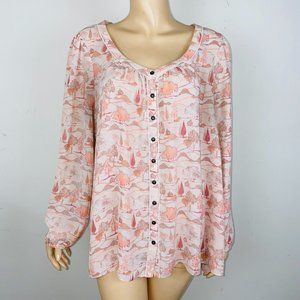 Modcloth Allover Trees Hills Print Long Sleeve Button Down Women's Plus 1X Top
